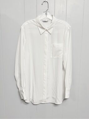#19)  NEW Nine West White Long-Sleeve Button-Up Soft Dress Shirt